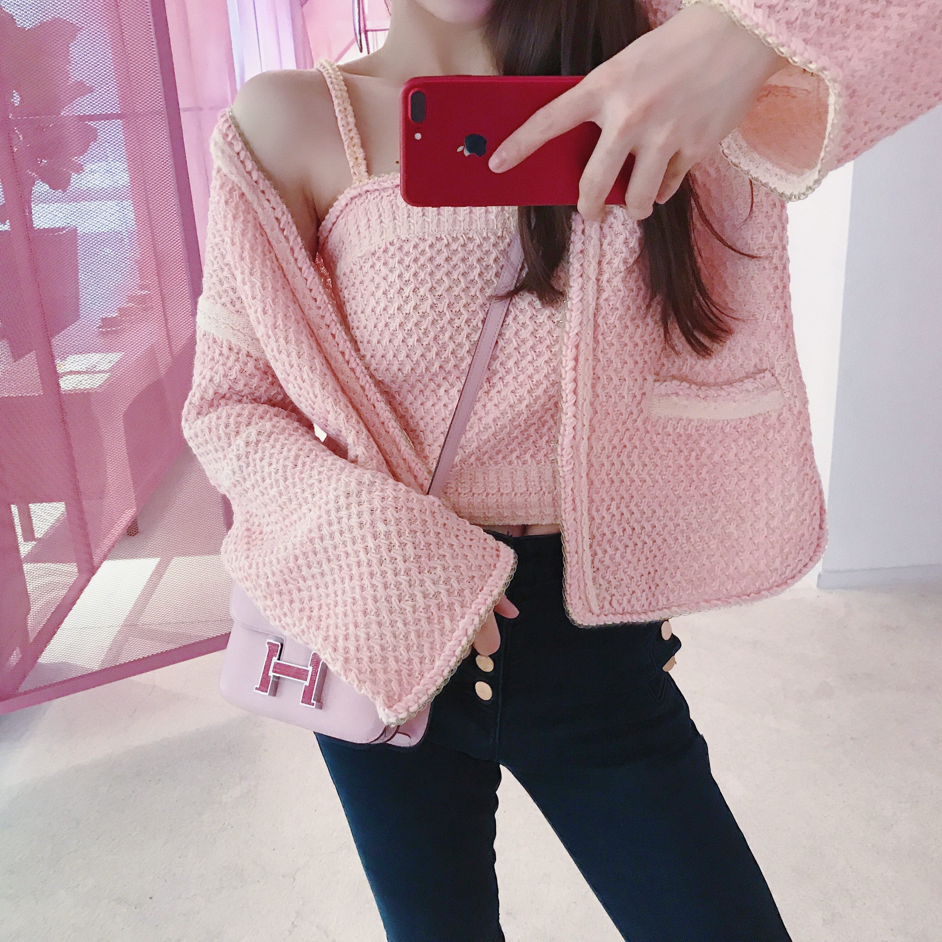 @ZY喜哥 重工手工定制套装女秋装时尚潮 两件套吊带针织衫开衫