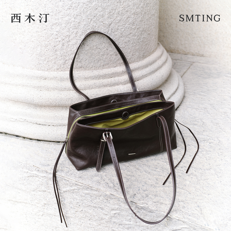 [Same Style as Ren Min] Ximuting North Shore Sandwich Bag Tote Bag Large Capacity Women's Bag Commuting Genuine Leather Shoulder Bag