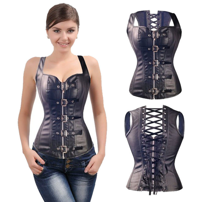 Black Pu imitation leather breasted Palace body sculpting clothes European and American sweet women waist corset corset