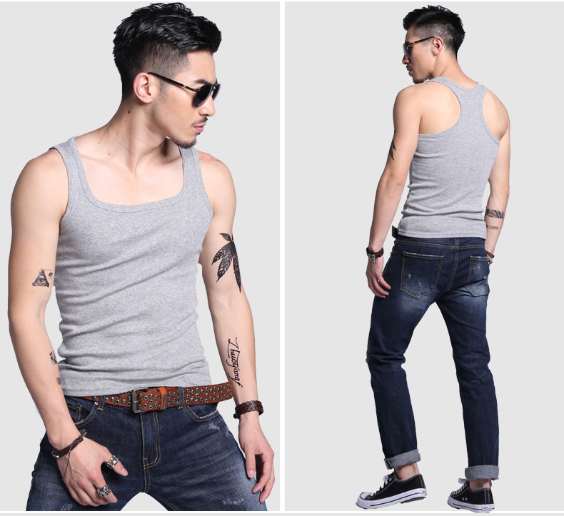 Q tim tê liệt mùa hè vest nam từ cổ áo t-shirt đáy tập thể dục Slim mồ hôi thấm bông áo sơ mi nhỏ thủy triều