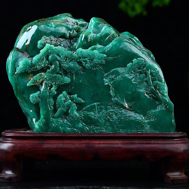 Ya'an Green Creek Mountain Visit Friend Pendulum piece Hand Engraving Home Decoration Furnishing Jade Craft Gift Pendulum gift Gift Collection Certificate