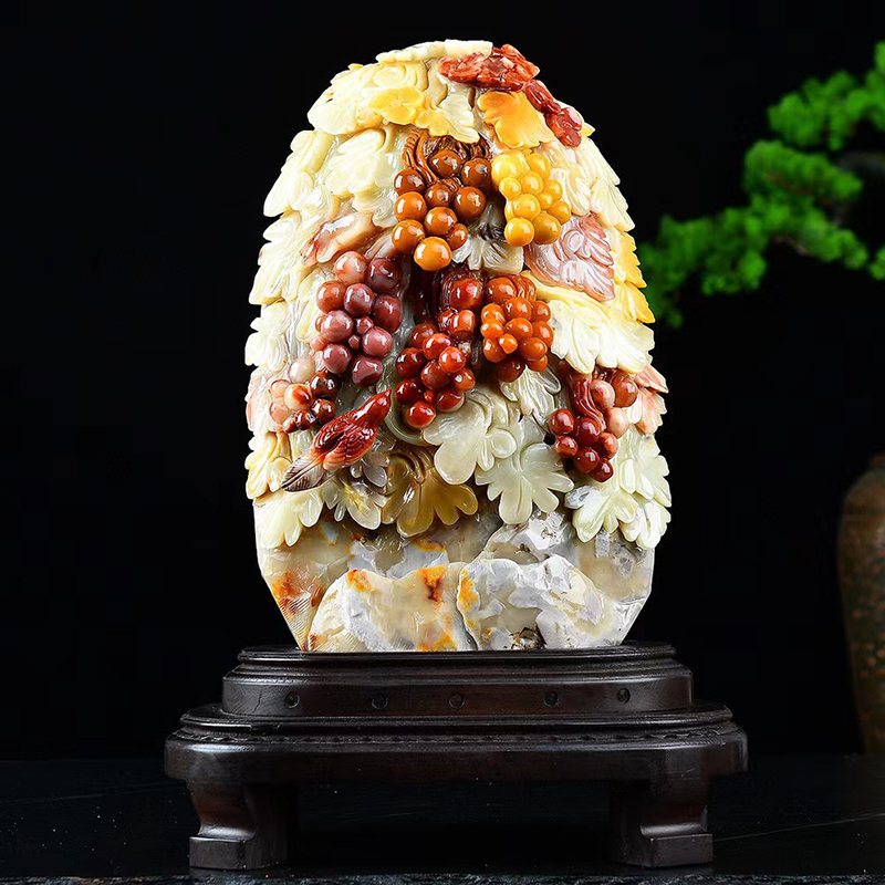 Fujian Shoushan Stone Dorson Large Pendulum Pieces Natural Chite Handcrafted Sculpted Home Decoration Furnishing Hotel Placement