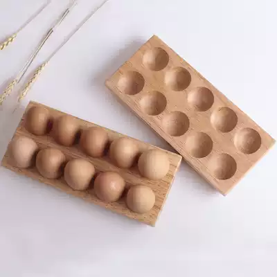 New creative Nordic style kitchen home storage rubber wood logs double row solid wood egg tray