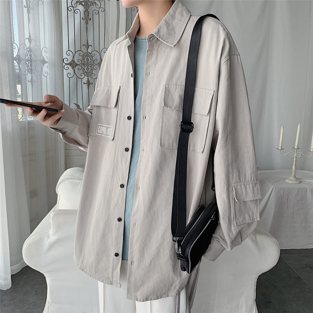 Black shirt men's spring new long-sleeved Japanese and Korean style trendy and handsome inner work shirt loose jacket