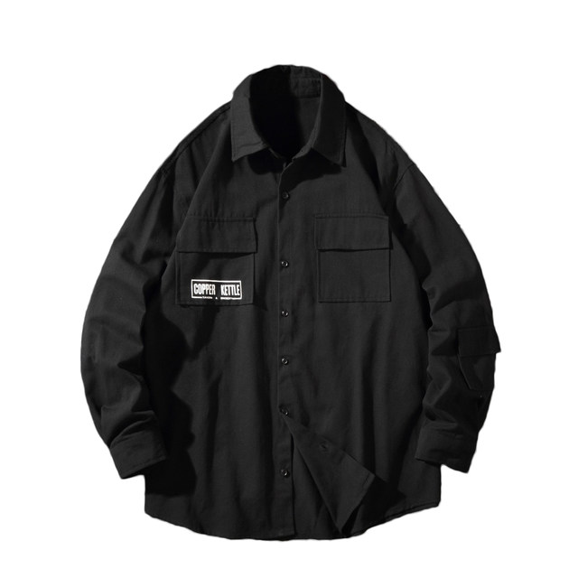 Black shirt men's spring new long-sleeved Japanese and Korean style trendy and handsome inner work shirt loose jacket