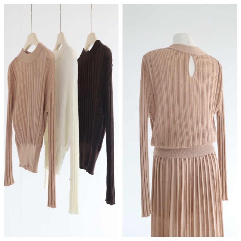 French-Style Pleated Shoulder Double-Layer Collar Hollow-Out Reversible Long-Sleeve Pleated Waist-Cinching Lyocell Tencel Knit Top French-Style Pleated Shoulder Double-Layer Collar Hollow-Out Reversible Long-Sleeve Pleated Waist-Cinching Lyocell Tencel Knit Top