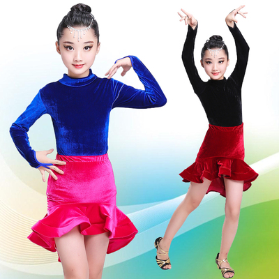 Children latin dance skirt girls latin practice clothes children's velvet Latin dance ompetition dresses