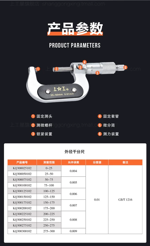 thuốc panme Shanggong Máy móc hiển thị kỹ thuật số đường kính ngoài micromet thẻ cm điện tử 0-25-50-75-100MM micromet xoắn ốc cao thước đo panme đo chiều dài bằng thước kẹp panme