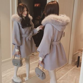 2022 autumn and winter Korean version of the new woolen coat women's mid-length hooded woolen coat single-breasted small fresh windbreaker