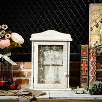 Meow small craftsman New groceries French country vintage old solid wood Glass Key Box storage porch hanging wall ornaments