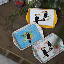 Foreign trade groceries-Mediterranean retro nostalgic plastic sticker fruit plate Flamingo parrot pattern small tray