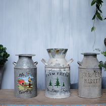 Foreign trade gardening solitary products-American farm style old iron flower arrangement milk pot flower hand-painted pattern embossed flower pot