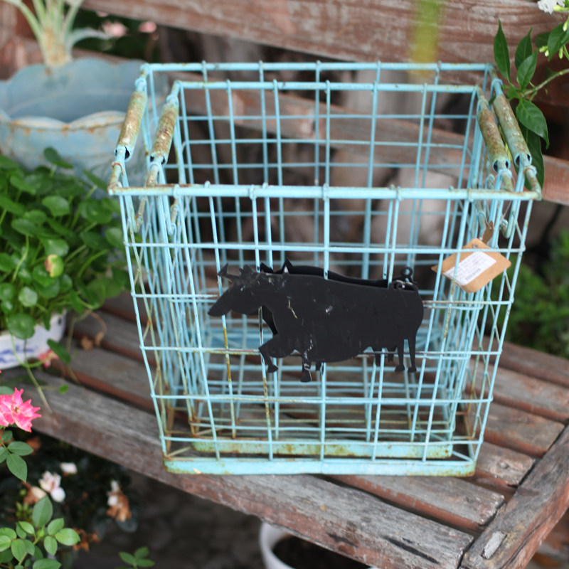 Meow Little Craftsman's Orphan Item-European and American Home Yard Retro Doing Old Iron Mesh Weaving Storage Basket Pastoral Style Storage Frame 04