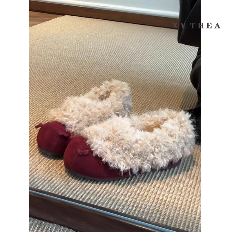 Niche Design Lambswool Loafers for Women, 2026 Autumn and Winter New Warm Mules Slip-On Furry Shoes