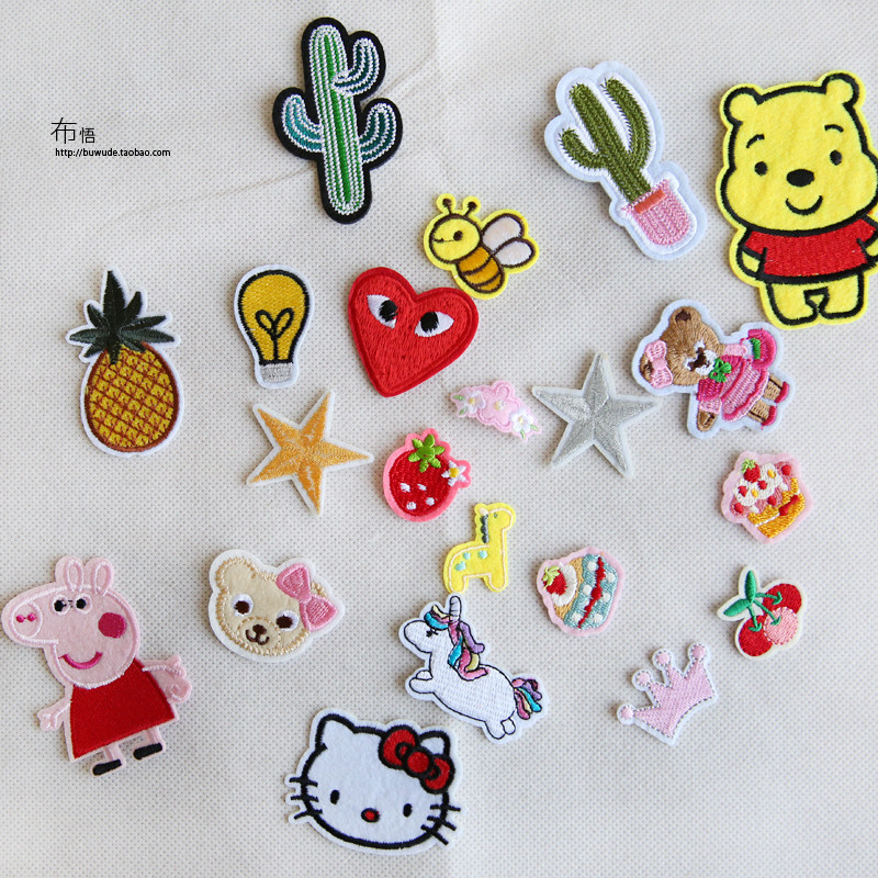Children's cartoon clothes back glue embroidery cloth sticker hole sticker small seam-free clothes label bag decoration