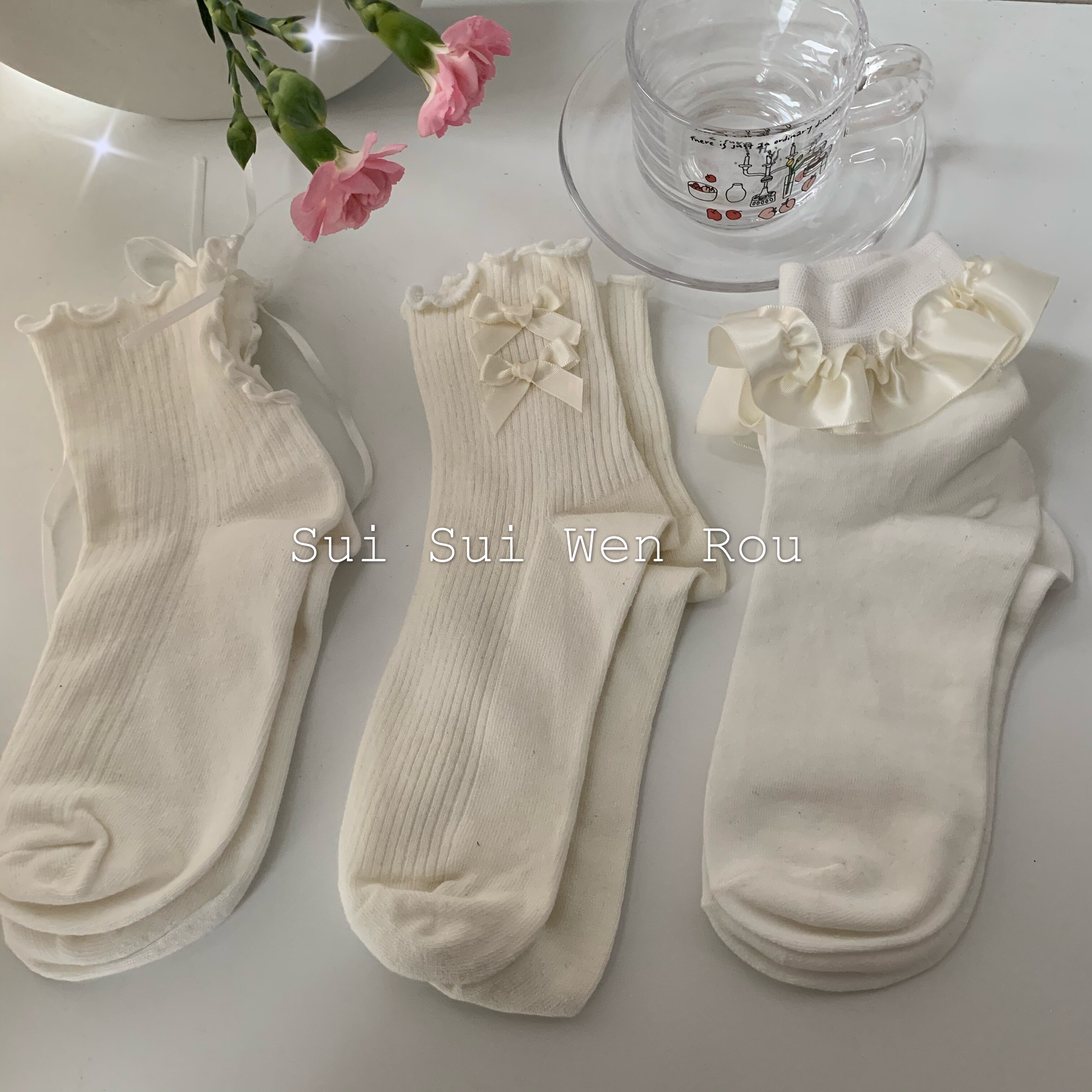 Year Old Gentle Loretta Jk Socks Children Wood Ear Edges Days Bow Tie Strap White Socks In White Socks