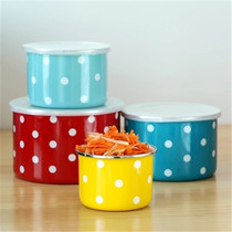 Polo point enamel bowl refrigerator storage box with lid fresh-keeping box bento box four-piece sealed can food sealed box