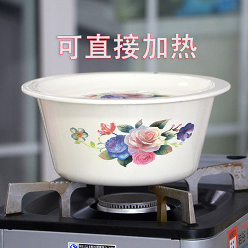 Thickened enamel lid basin old-fashioned flat lid basin enamel lid bowl mixing basin large nostalgic enamel with lid bowl public fire
