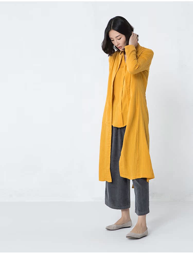 Casual 2018 mùa thu mới của phụ nữ quần áo văn chương fan hâm mộ áo khoác cotton dài màu rắn áo sơ mi dài tay áo gió - Trench Coat áo khoác nữ