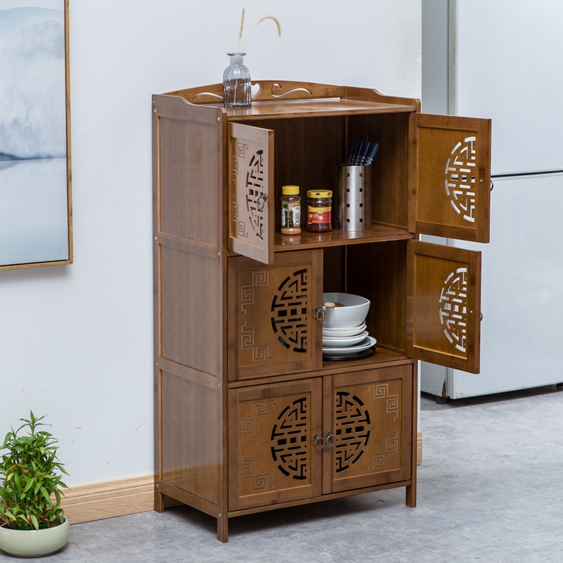 Bamboo kitchen shelf floor-to-ceiling multi-layer punch-free household finishing bowl rack oven microwave oven rack storage cabinet
