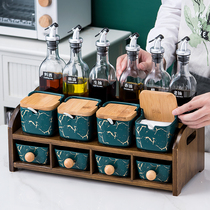 Stove shelf Seasoning storage box set Oil pot Sauce vinegar Ceramic glass Salt monosodium glutamate seasoning jar Seasoning box