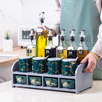Stone gold kitchen shelf set seasoning box Oil bottle Ceramic seasoning jar Salt jar Seasoning bottle Household storage
