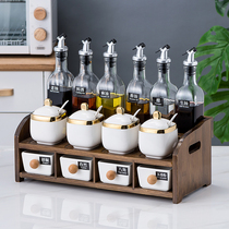 Kitchen Nordic ceramic Salt Sugar monosodium glutamate glass soy sauce bottle Vinegar pot seasoning jar Seasoning box combination set Household