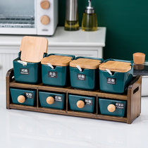 Kitchen shelf combination Ceramic salt sugar monosodium glutamate household seasoning bottle seasoning jar Double seasoning box set