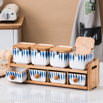 Hand-painted seasoning box Kitchen supplies set Salt tank oil salt sauce and vinegar full set of storage and adjustment bamboo flavor jar seasoning bottle
