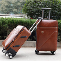 Trolley case Universal wheel 20 inch 24 inch lockbox mens hand pull suitcase business suitcase soft travel case bag leather case
