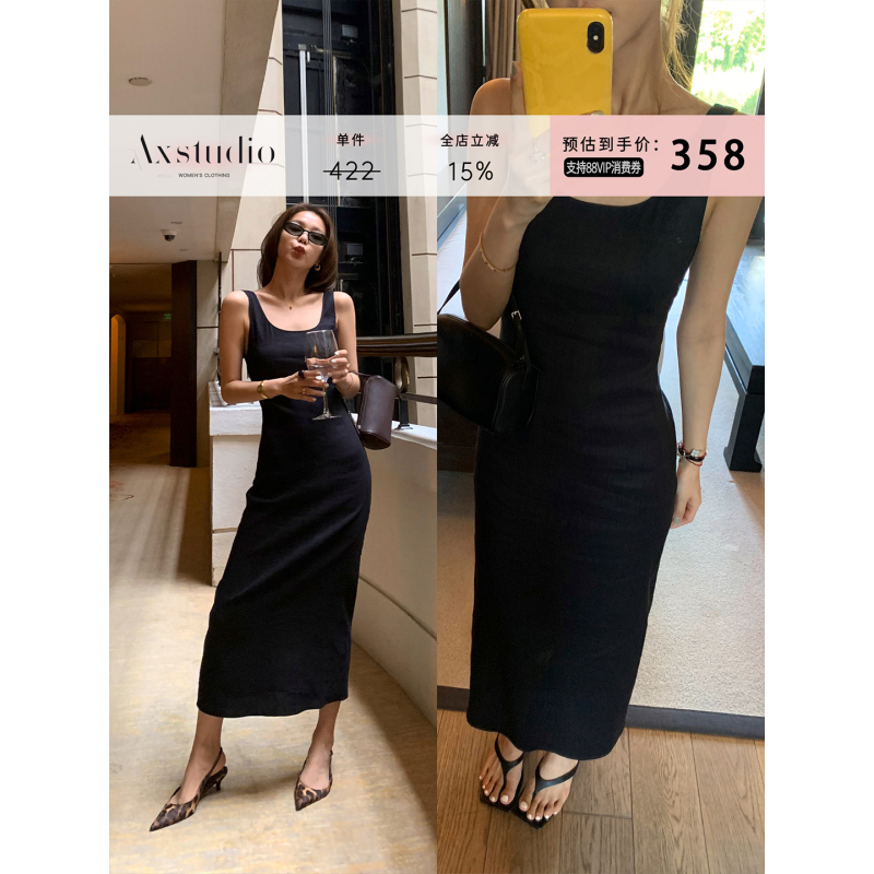 A Xin Shiny Linen Slim Fit Elegant French Style Black Long Sleeveless Backless Dress for Women Summer A Xin Shiny Linen Slim Fit Elegant French Style Black Long Sleeveless Backless Dress for Women Summer