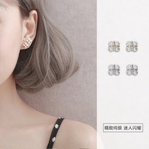 S925 sterling silver four-leaf clover pearl stud earrings Korean temperament simple Sen line net red small exquisite light luxury earrings