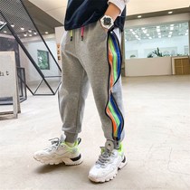 9-year-old boy sports trousers spring and autumn pants in big Children 8 rainbow stripes loose fat children casual fashion pants