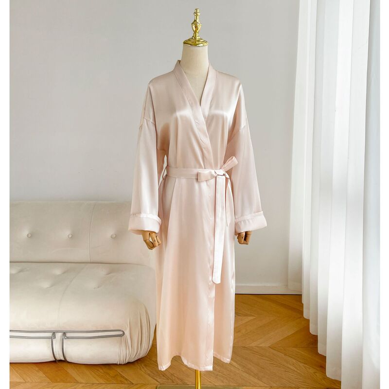Extra Long Imitation Silk Robe, Bridal Dressing Gown, Long-Sleeved Hotel-Style Bridesmaid Robe, Bathrobe, Pajamas, Party, Unisex