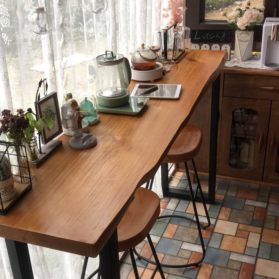 Solid Wood Bar Desk Table Home Balcony Close To Wall Strip Narrow Table Commercial Bar Desk High Foot Table Custom Table And Chairs Combination-Taobao