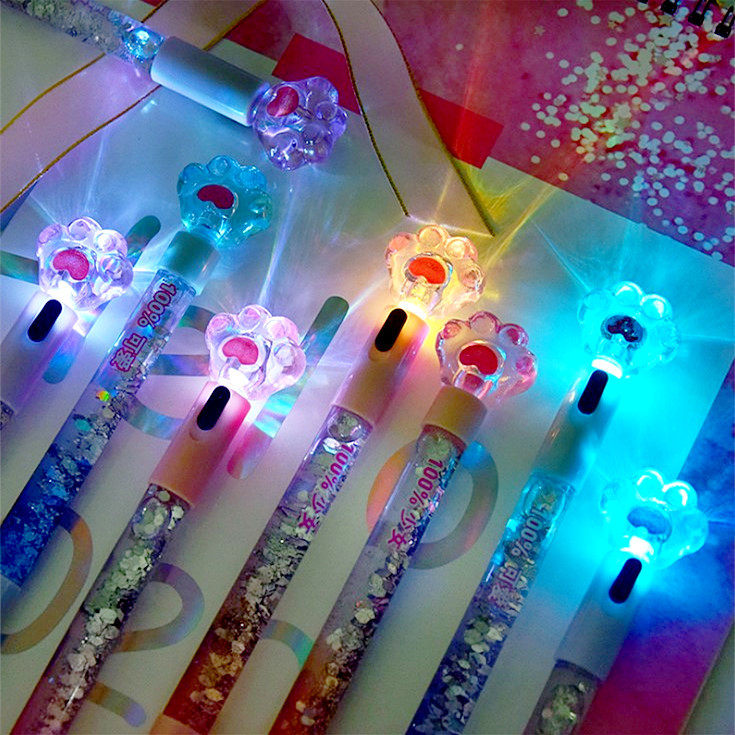 Luminous Cat Claw Quicksand Pen 10pcs Cute Glitter Super Cute Girly Heart Creative Primary School Student Gel Pen Cartoon