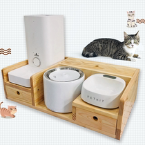 Xiaopei mini feeder water dispenser pet bowl wooden shelf combination cat and dog solid wood feeder rack anti-picking custom