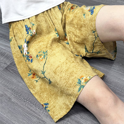 Women's summer cotton and silk pajama pants, shorts, capri pants, thin artificial cotton, large size with small floral patterns, slimming and cool home pants