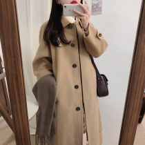 Anti-season mid-length over-the-knee woolen coat female 2021 new thickened Japanese woolen coat Hepburn style small man