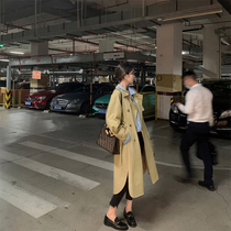 Khaki windbreaker womens 2021 spring and autumn new British style arc design sense of mid-length over-the-knee small jacket