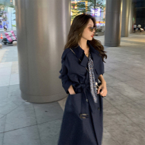 2021 spring new mid-length over-the-knee windbreaker female temperament British style wild lace-up jacket small explosive style