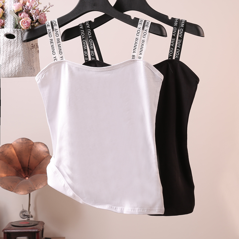 Pure Cotton Camisole for Women, Short Low-Cut Tank Top, Sexy Internet Celebrity Letter Print, Tight-Fitting Base Shirt with Straps