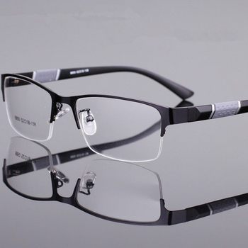 Myopia Glasses for Men 0-600 Degrees Half-Frame Metal Glasses Flat Lens Anti-Radiation Anti-Blue Light Anti-Fatigue Computer Eye Protection