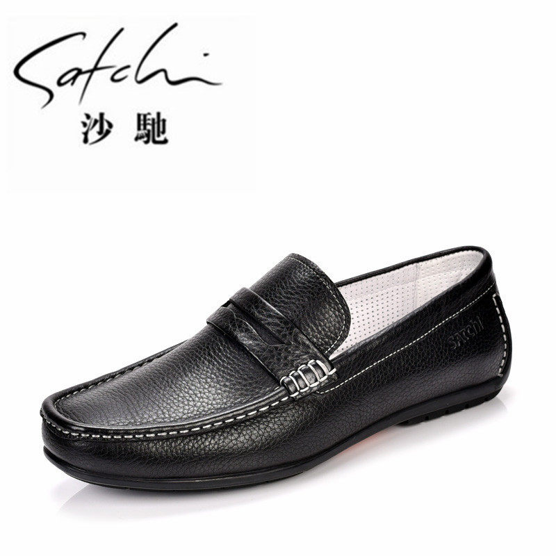 Sachchi men's shoes genuine leather woven cloth splicing sleeves Comfortable Sloth Casual Shoes Outdoor Round Head Flat Bottom Summer Men's Shoes