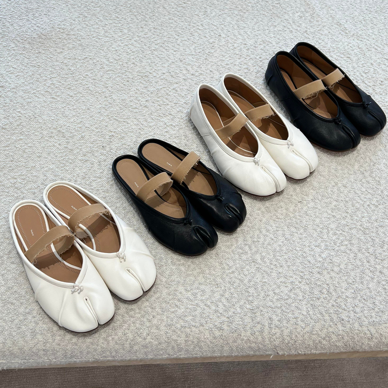[Top Version with Chip] 2026 New Tabi Split-Toe Shoes for Women, Half-Slip Mules, Single Shoes, Pleated Ballet Shoes