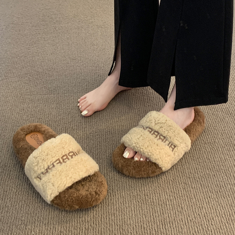 Japanese Stelu High-End Lamb Wool Slippers for Women, Suitable for Outdoor Wear, 2025 New Trendy Thick-Soled Cotton Slippers