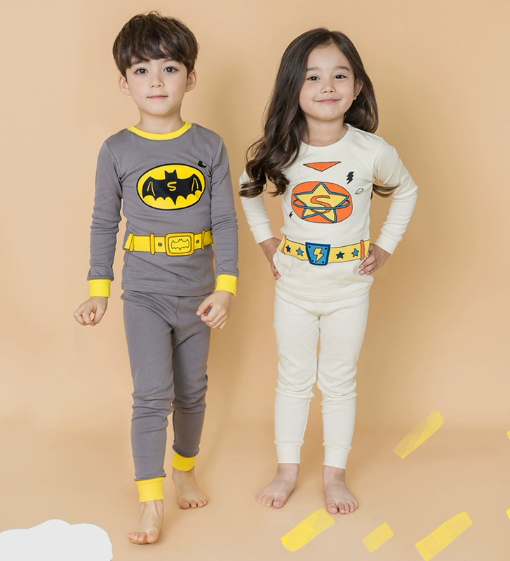Hàn Quốc mùa thu đông mới Bộ đồ lót dài tay cho bé bộ đồ ngủ trẻ em lớn trẻ em bông phục vụ nhà nam quần áo mùa thu kho báu quần lót cho bé trai