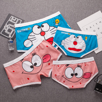 4-pack couple panties pure cotton cartoon suit mens boxer red mid-waist triangle girls youth cute shorts