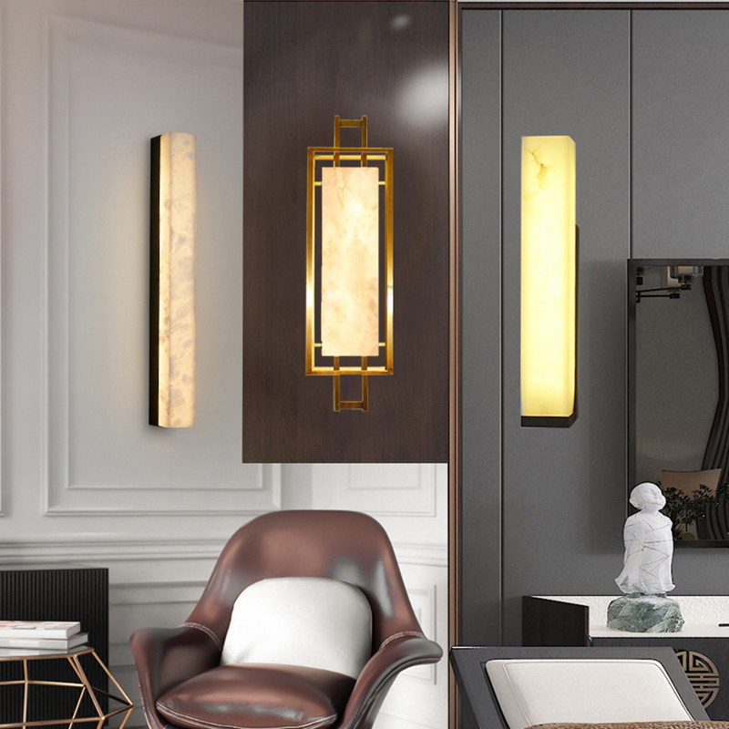 All copper marble wall lamp new Chinese style living room TV background wall aisle creative bedroom room bedside modern wall lamp