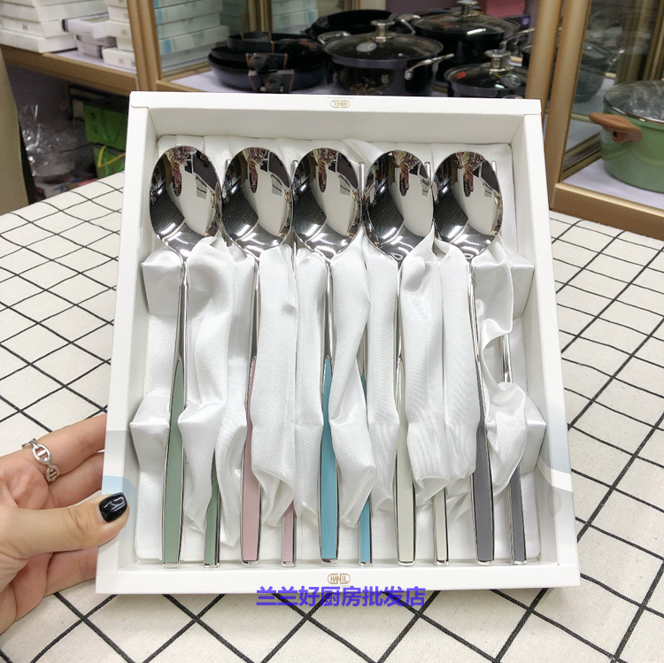 Korean Imported Stainless Steel Cutlery Gift Box Set, 5 Colors, 5 Pairs of Spoons, Korean and Japanese Chopsticks Set